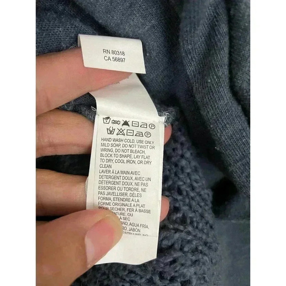 Lucky Lotus Blue Gray Open Front Cardigan XS Cotton Blend Knit Hooded Sweater - Picture 5 of 10